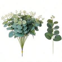 2pcs/6pcs/12pcs Artificial Eucalyptus Leaves & Stems With White Seeds, Short Silver Dollar Shaped Fake Green Leaves Stems, Artificial Flowers, Greenery, Suitable For Flower Arranging, Wedding Bouquets, Autumn Decor, Tabletop Decor, Garden Decor, Room Decor, Valentine's Day, Birthday Gifts, Graduation Gifts, Etc. - Multicolor - View 5