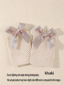 1双儿童蝴蝶结甜美可爱中筒网眼袜，镂空渔网女童袜，适合春夏穿着 - 彩色 - 查看 24