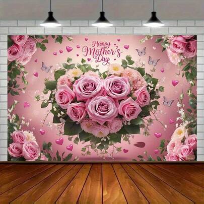 2D Flat Version, [Party Banner] 2D Flat Banner 1 Mother's Day Banner Decoration Background Happy Mother's Day Photography Background Cloth Seasonal Festival Background Suitable For Indoor And Outdoor Garden Courtyard Party Home Decoration Banner