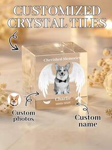 Custom Pet Angel Wings Crystal Memorial Ornament,Personalized Photo Name Pet Memorial Cube,Pet Loss Memorial Crystal Tile,Customizable Pet Memorial Plaque, Crystal Material,Angel Wings Design,Personalized Name Photo Custom,Pet Owners,Pet Lovers,Gift Buyers,Pet Supplies Lovers,Home Decor Lovers,Pet Memorial Service,Pet Funeral Arrangement,Home Display,Gift Gifting,Pet Memory,Memorial Ceremony,Daily Display,Holiday Mourning,Pet Grave Decoration,Pet Memorial Day,Pet Memorial Day - White - View 6