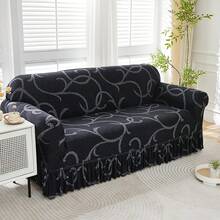 1 tấm bọc ghế sofa in họa tiết, kiểu váy, có chun co giãn, bảo vệ ghế sofa đa năng dùng được cả bốn mùa, bọc ghế sofa nguyên khối với viền xếp ly, phù hợp với ghế sofa 1/2/3/4 chỗ ngồi, thích hợp cho phòng ngủ, văn phòng, phòng khách, ngoài trời, trang trí nhà cửa. - màu đen - Xem 7