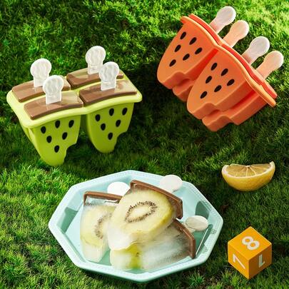 [Easy Disengage] Silicone Ice Cream Molds Popsicle Mold, 4 Cavity Home Ice Cream Mold DIY Homemade Popsicle Mold Children's Creative Ice Cream Popsicle Box, Summer Kitchen Gadgets, Kitchen Stuff, Kitchen Accessories, Home Kitchen Items - Perfect Gift For Christmas, Halloween, Valentine's Day