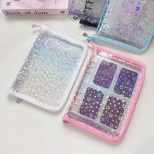 A5激光星形环马卡龙金属拉链套，贴纸簿，粉丝活动，活页夹，贴纸簿活页夹，补充装，1/2/4格袋，DIY收藏册套装，学习用品，返校贴纸簿贴纸 - 彩色 - 查看 6