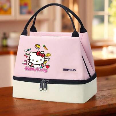 SANRIO 1pc Hello Kitty Portable Insulated Lunch Bag, Portable Oxford Cloth Tote With Aluminum Foil, Lightweight, Casual Style With Handle For Office, School, Picnic, Beach, Back To School Essential