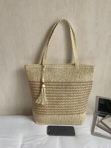 Summer Vacation Beach Bag, New Arrival Niche Handwoven Straw Tote Bag, Large Capacity - Beige - View 8