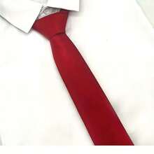 Elvura Men's 1.97" Solid Navy Blue Tie, Elegant Handmade Skinny Necktie - 酒紅色 - 查看 6
