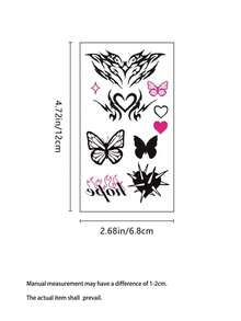 10pcs Y2K Style Black Tattoo Stickers, Punk Pink Heart & Bow Temporary Tattoo Stickers Set - Multicolor - View 4