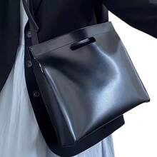 极简公文包手提包、电脑包、通勤文件包、小众手提单肩斜挎大容量工作包 - 黑色 - 查看 4