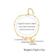 1 pieza Tobillera de acero inoxidable dorado con colgante de corazón doble con inicial, estilo de moda simple para mujeres - Amarillo Oro - Ver 2