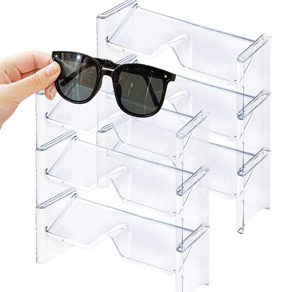 2pcs Stackable Glasses Storage Rack Office Desktop Glasses Display Rack (Transparent)