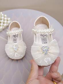 1 Pair Girls' Children's Fashion Lace Handmade Butterfly Decor Minimalist Floral Trim Embroidered Shiny Bead Breathable Mesh & PU Material Non-Slip TPR Sole Hook And Loop Strap Round Toe Soft Princess Sandals, Suitable For Dresses, Piano Performance, Spring/Summer/Autumn - Beige - View 16