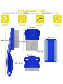 4pcs Stainless Steel Flea & Lice Comb, Double-Sided Professional Pet Tear Stain Remover, Suitable For Small, Medium And Large Pets Hair Grooming - View 4