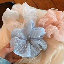 1个女士甜美优雅珍珠雪纺发圈，适合盘发、扎马尾，春夏款 - 彩色 - 查看 8