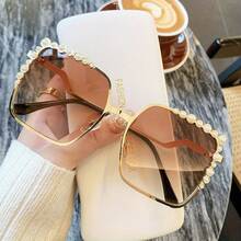1 Pair Of Bohemian Hip-Hop Style Women's Fashion Glasses, Decorative Large-Frame Diamond-Embellished ,  Pearl Fashion Glasses - 棕色 - 查看 13