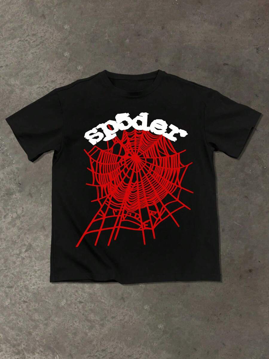 Spider Graphic Tee, (220g  100 Percent Cotton T-Shirt), Inner Clothing T-Shirt Fashionable Men's And Woman Cotton T-Shirt, A Perfect Surprise Gift For Family And Friends, Men's Shirts, Men's Summer T-Shirt, Holiday Gift, Ideal Present. - 黑色 - 查看 1