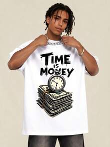 Camiseta para hombre con estampado de reloj y dinero Time is Money estilo Y2K streetwear ideal para regalar a novio o novia regalo diario moda urbana - Blanco - Ver 5