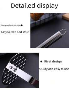 1pc Stainless Steel Potato Masher, Multifunctional Manual Food Masher Tool, Heavy Duty Potato Ricer For Smooth Mashed Potatoes, Food Preparation And Vegetable Mashing, Durable And Practical Kitchen Gadget And Essential Cooking Utensil - Silver - View 8