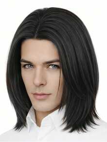 Short Black Middle-Parted Wig For Men, Heat-Resistant Synthetic, Fashionable For Parties And Cosplay, Halloween - Multicolor - View 1
