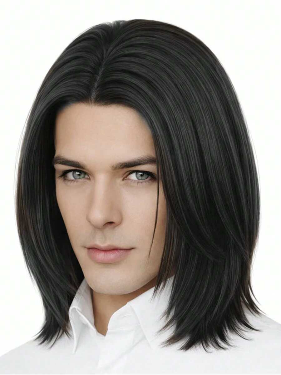 Short Black Middle-Parted Wig For Men, Heat-Resistant Synthetic, Fashionable For Parties And Cosplay, Halloween - Multicolor - View 1