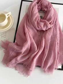 Women's Solid Color Linen Scarf, Retro Solid Color Medium-Long Scarf, Can Be Used As Decorative Long Shawl - Multicolor - View 15