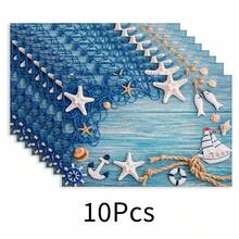 1 pieza Mantel de estilo oceánico, con patrón de conchas, tapete para el desayuno, diseño minimalista, decoración de mesa, accesorio de cocina, mantel de lino, posavasos, agarradera, base para tazón, fácil de limpiar, adecuado para el hogar, comedor, decoración del comedor, juego de regalo, regalo festivo, regalo para amigos - Multicolor - Ver 18