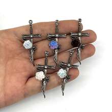 1件十字架钉玫瑰吊坠耳环项链配饰，节日礼物 - 銀色十字架 - 查看 2