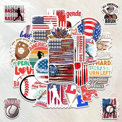 50 piezas de pegatinas de graffiti de béisbol americano - Vinilo resistente al agua, adecuado para portátiles, botellas de agua, cuadernos, maletas, etc. - Suministros de scrapbooking de dibujos animados lindos DIY, regalos, papelería, pegatinas divertidas para Kindle