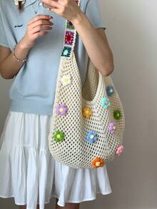 Túi đan móc cỡ lớn kiểu dáng mới, trang trí hoa văn, thích hợp cho kỳ nghỉ biển, túi xách đeo vai nhẹ dành cho nữ, phù hợp để mua sắm, đựng ví, dành cho phụ nữ trẻ, sinh viên đại học, các cặp vợ chồng mới cưới, các cô gái công sở. Lý tưởng cho văn phòng, trường đại học, công việc, kinh doanh, đi làm, hoạt động ngoài trời, du lịch và dã ngoại. - Màu be - Xem 4