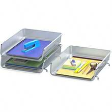 3 Pack - Stackable Desk File Document Letter Tray Organizer Silver - Plata - Ver 2