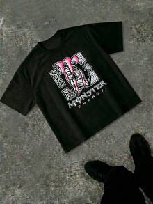 Men's Y2K Retro 2000s Grunge Skate Punk Inspired Pink Claw Mark & Zebra Leopard Animal Print Graphic Short Sleeve T-Shirt, Retro Emo Festival Casual Top For Street Fashion, Skateboarding And Everyday Outfits - màu đen - Xem 2