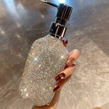 500ml Diamond-Encrusted Large-Capacity Shampoo Water Refillable Press-Type Shower Gel Lotion Empty Bottle Household Creative Diamond-Encrusted Hand Soap Bottle Bathroom Shower Gel Refillable Bottle Press-Type Shampoo Suitable For Hotel And Home Use Refillable Bottle - White - View 4