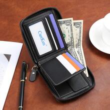 CarrKen 1pc New Vintage Stylish Multi-Function Zipper Wallet, Contrast Color Card Holder For Young Men And Students For Men Money Wallet Mini Wallet Purse Wallet Men Wallet Leather Small Wallet Travel Essential - Black - View 5