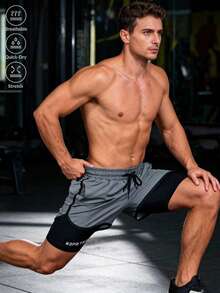 Men's Summer Quick-Dry Sports Shorts, Built-In Lining, Moisture-Wicking Breathable Double-Layer Design, Letter Pattern, Elastic Waistband With Drawstring, Fitness Shorts, Men's Gym Wear, Suitable For Summer, Outdoor Activities Gift, Basketball Shorts, Soccer Shorts - Light Grey - View 6