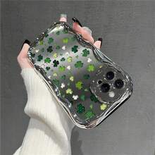 Shamrock Pattern Phone Case Compatible With Samsung Magnetic Phone Cases  17  16 Pro Max  15 Pro Max  13 And  12 Made Of TPU Material Providing Shock And Drop Protection A Great Gift For Family Friends Loved Ones Boyfriends/Girlfriends And For St. Patrick's Day - Silver CZ11 - View 3