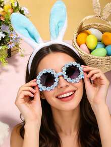 1/2/4pcs- Easter Costume Props, Bunny Ears And Glasses Set, Easter Basket Stuffing - Easter, Birthday Gifts - Unique Bunny Stuffed Gift Ideas, Bunny Ears Headband And Daisy Glasses Set - Multicolor - View 8