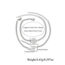 2Pcs/Set Fashion Initial Round Hollow Cross Silvery Stainless Steel Layered Chain Bracelets For Men - Silver - View 2