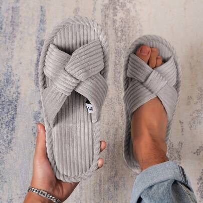 New Fashion Striped Open-Toe Indoor Slippers, Comfortable Slip-On Quiet Foam Sole, Suitable For Spring, Summer And Autumn