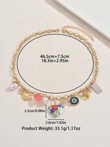 1pc Beach Style Necklace With Heart, Peace Sign, Bow, Eye Shaped Pendants, Faux Pearl & Shell Pendants, Suitable For Women To Wear At Beach, Vacation Or Party - Love - View 6