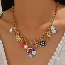 1pc Beach Style Necklace With Heart, Peace Sign, Bow, Eye Shaped Pendants, Faux Pearl & Shell Pendants, Suitable For Women To Wear At Beach, Vacation Or Party - Love - View 11