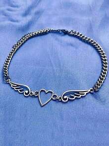 Heart Decor Chain Necklace Valentines,Mom,Mother,Mother's Day,Gift - Silver - View 3