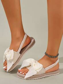 2026 Summer New Big Bow Tie Flat Sandals For Women, Open Toe Slip-On Casual Backstrap Slippers, Non-Slip - White - View 5