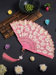 1pc Vintage Chinese Style Folding Fan, Sakura Flower Design, Portable For Summer Dance, Cosplay, Outdoor Travel, Beach, Sports, Office, School, Pool Party, Daily Use,Holiday,Travel - Multicolor - View 18