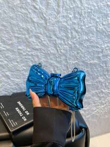 蝴蝶结艺术袁素凤链条女士小方包 2025春夏新款简约单肩斜挎包 - 藍色 - 查看 4