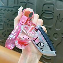 1pc Cute Cartoon Ocean Animal Milk Tea Cup Keychain, Penguin & Whale Pendant Bag Charm, Small Gift - Multicolor - View 4