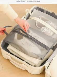 1pc Foldable Breathable Mesh Shoe Bag - Transparent Visual Design, Durable Polyester Large Capacity Shoe Storage Bag, Suitable For Storage In Gyms, Travel, Beaches, Cosmetics And Toiletries - Beige/Black, Washable Bag, Shoe Storage Travel Bag, Portable Handheld Shoe Bag - Multicolor - View 7