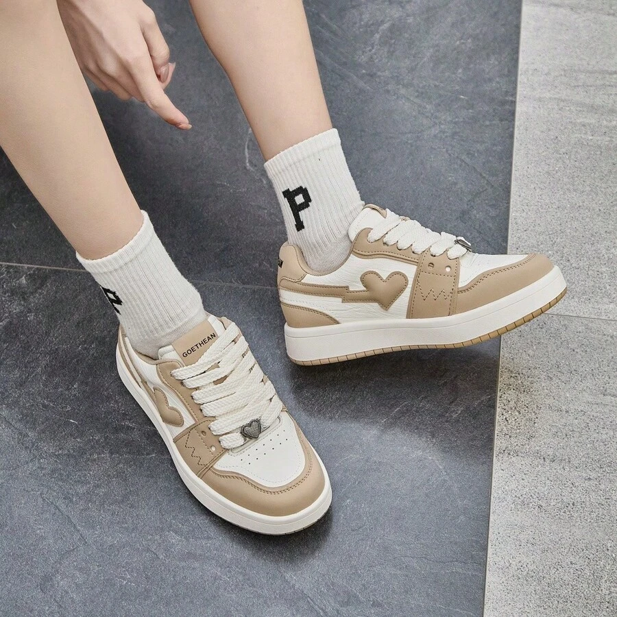 GA51691 春季平底滑板鞋，时尚舒适软底休闲鞋 - 杏色 - 查看 1