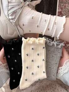 4 Paar Frühlings-/Sommersocken im minimalistischen Blümchen-Muster, vielseitig einsetzbar, knöchelhoch, Mesh Blümchen-Kniestrümpfe - Verschiedenfarbig - Übersicht 8