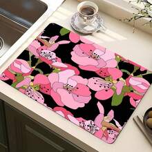 1pc Kitchen Counter Crimson Sakura Bloom Pattern Absorbent Non-Slip Coaster, Heat Resistant Tabletop Decoration For Coffee Bar, Home - Pink and White Checkered Pattern - View 1