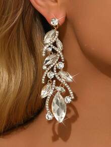 Retro Sparkling Crystal Dangle Earrings, Exaggerated Women's Evening Party Theme Earrings, Elegant Gift - Gold - View 5