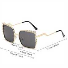 1 Pair Of Bohemian Hip-Hop Style Women's Fashion Glasses, Decorative Large-Frame Diamond-Embellished ,  Pearl Fashion Glasses - 棕色 - 查看 9